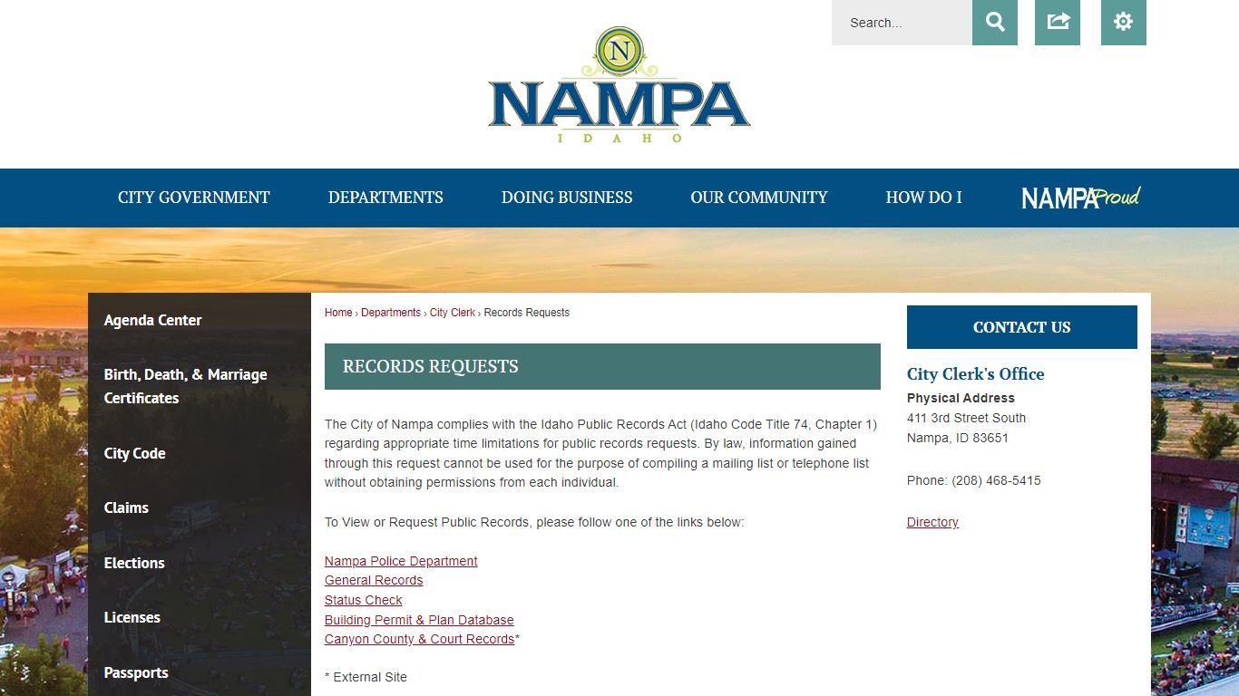 Records Requests | Nampa, ID - Official Website